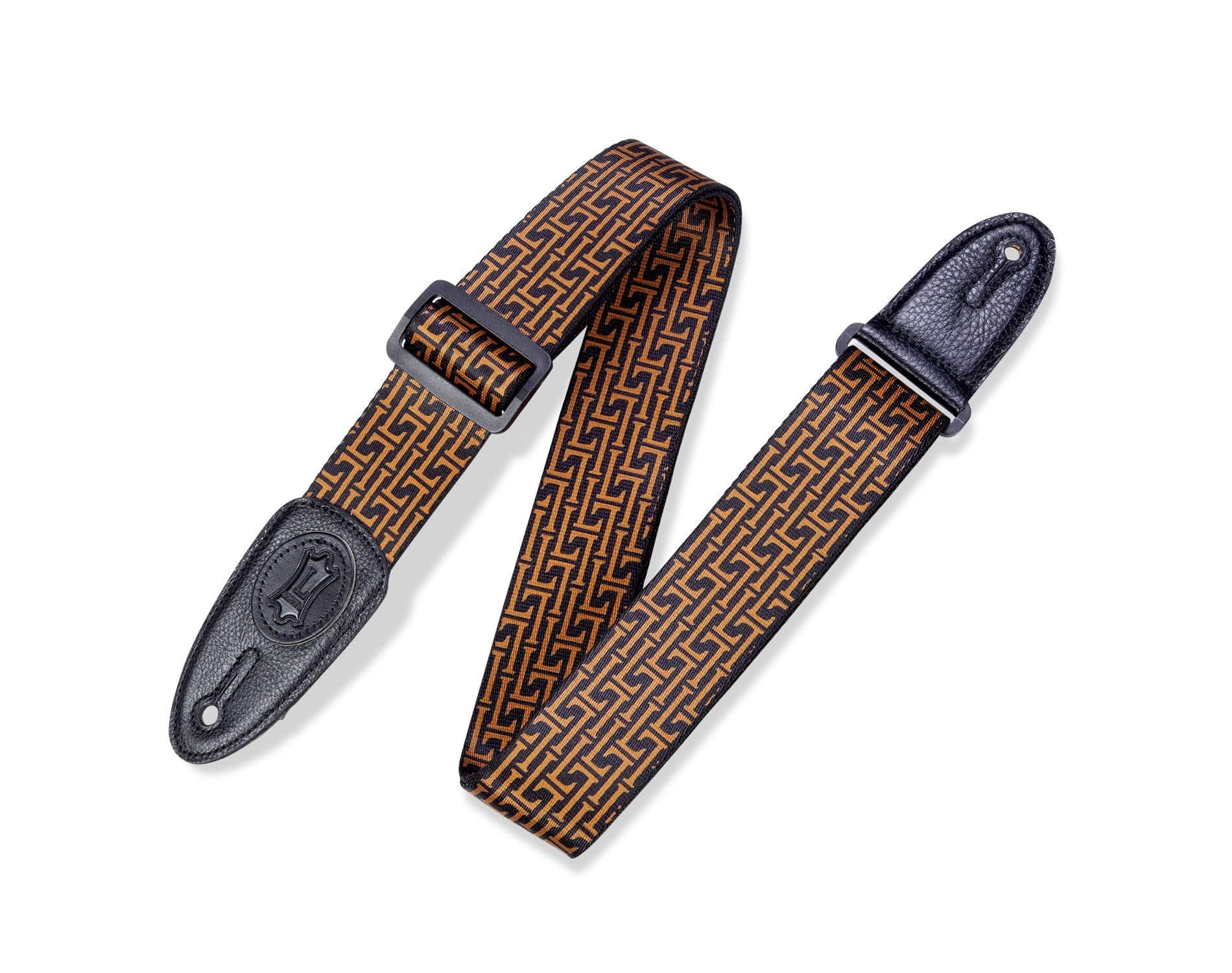 Levy's Leather Signature L Guitar Strap | Black & Gold (2")