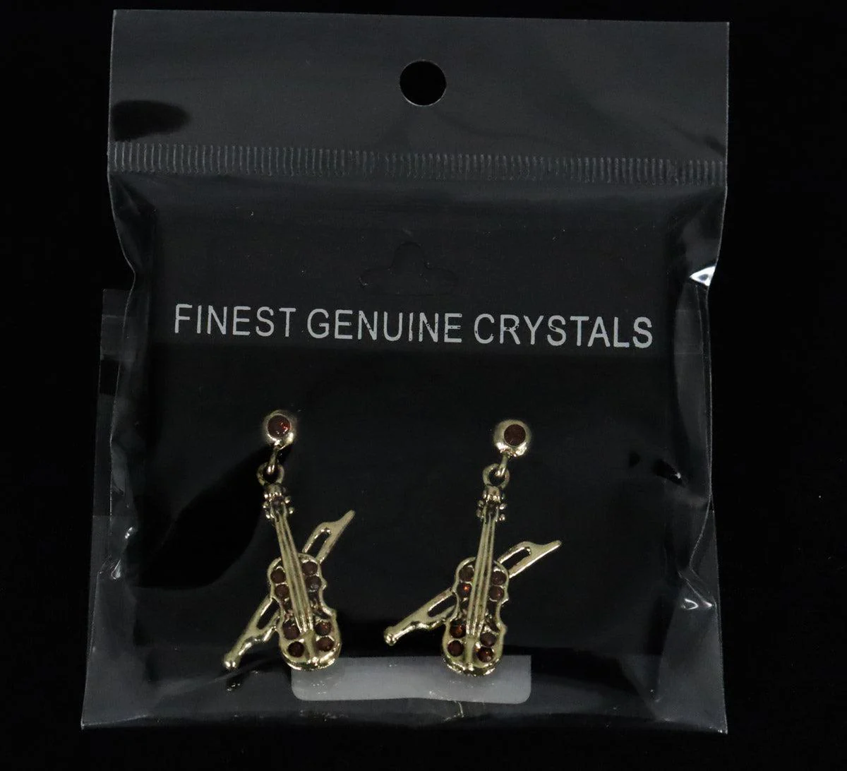 Aim Gifts Earrings | Violin and Bow Crystal Amber/Gold - Image 2
