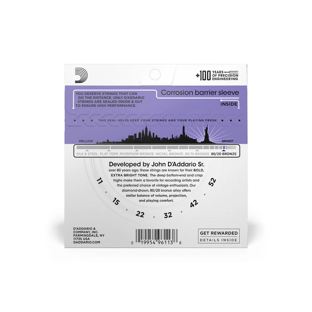 D'Addario 80/20 Bronze Acoustic Guitar Strings | Custom Light | 11-52 - Image 2