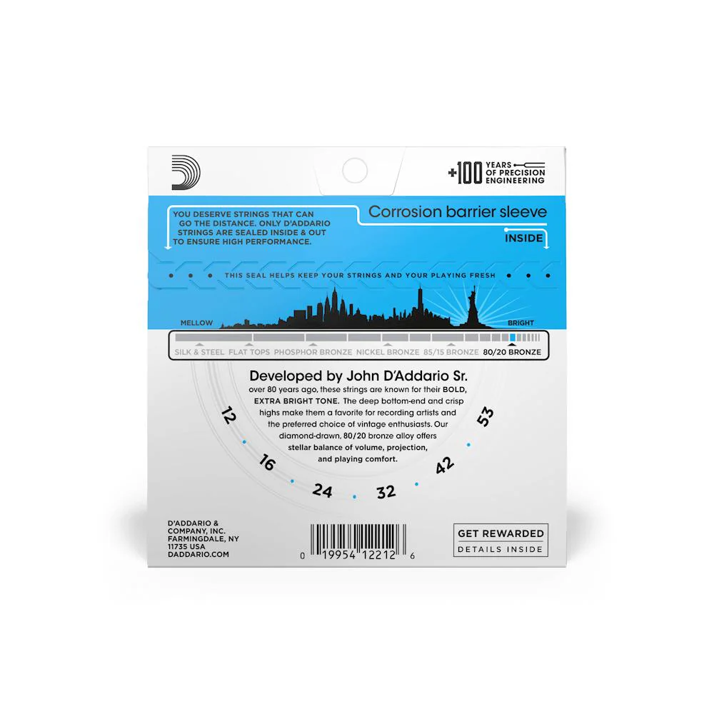 D'Addario 80/20 Bronze Acoustic Guitar Strings | Light | 12-53 - Image 2