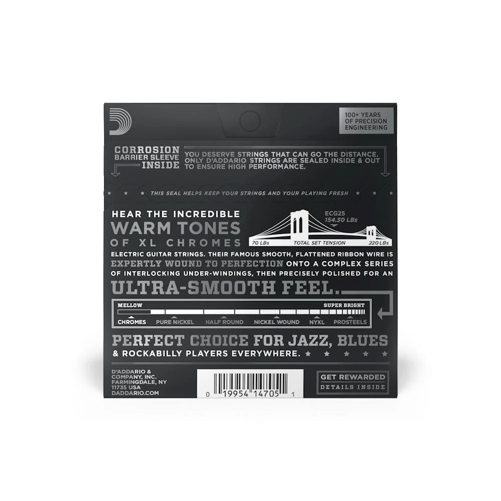 D'Addario Chromes Flat Wound Electric Guitar Strings | Light - Image 2
