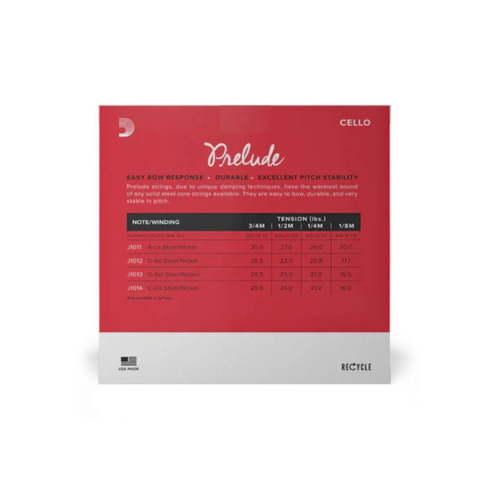D'Addario Prelude Cello String Set | 1/4 Scale (Medium Tension) - Image 2