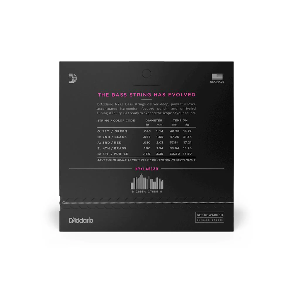 D'Addario NYXL 5-String Bass Guitar Strings | 45-130 Regular Light - Image 2