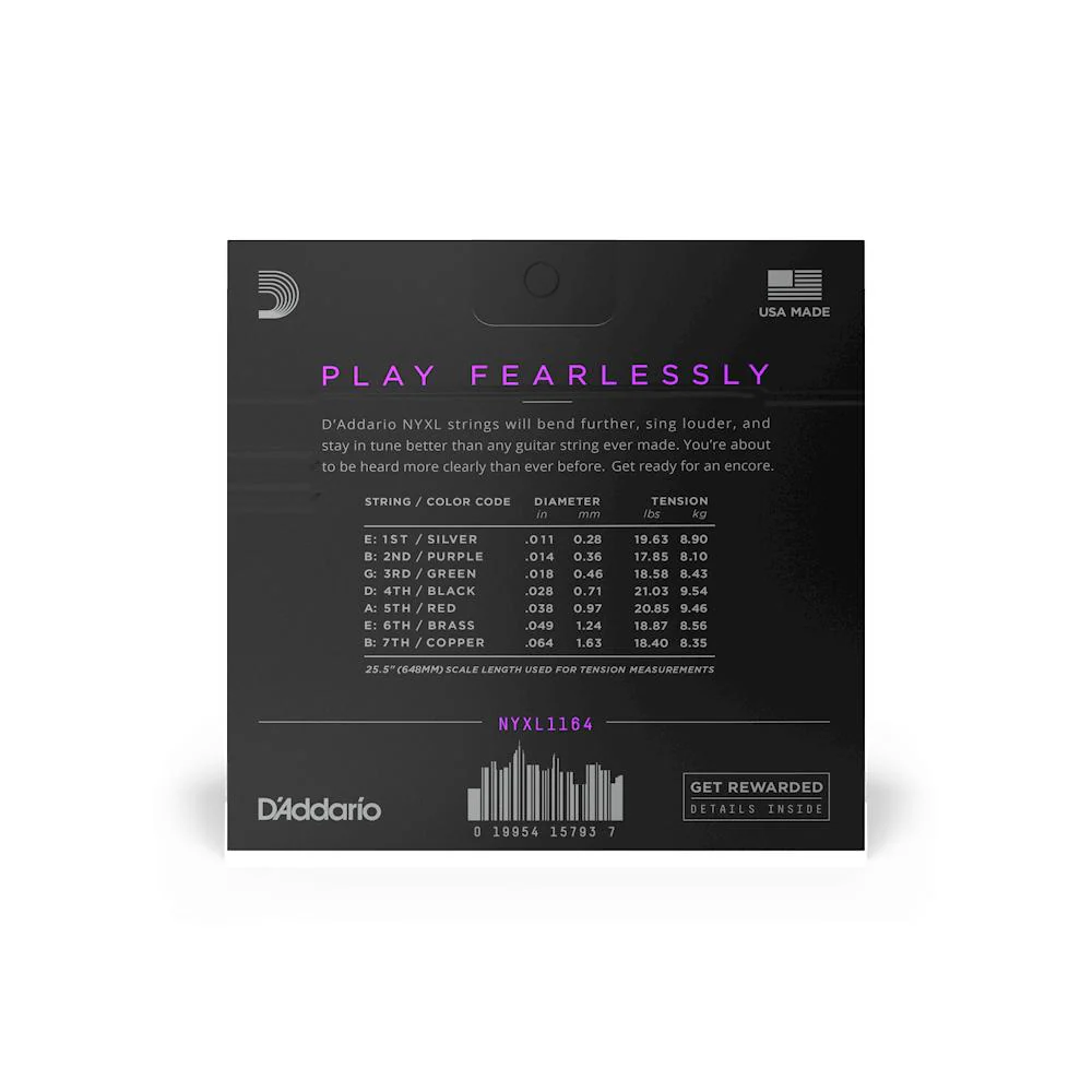 D'Addario NYXL Electric Guitar Strings | 7-String | 11-64 - Image 2