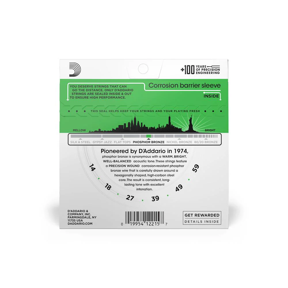 D'Addario Phosphor Bronze Acoustic Guitar Strings | Heavy | 14-58 - Image 2