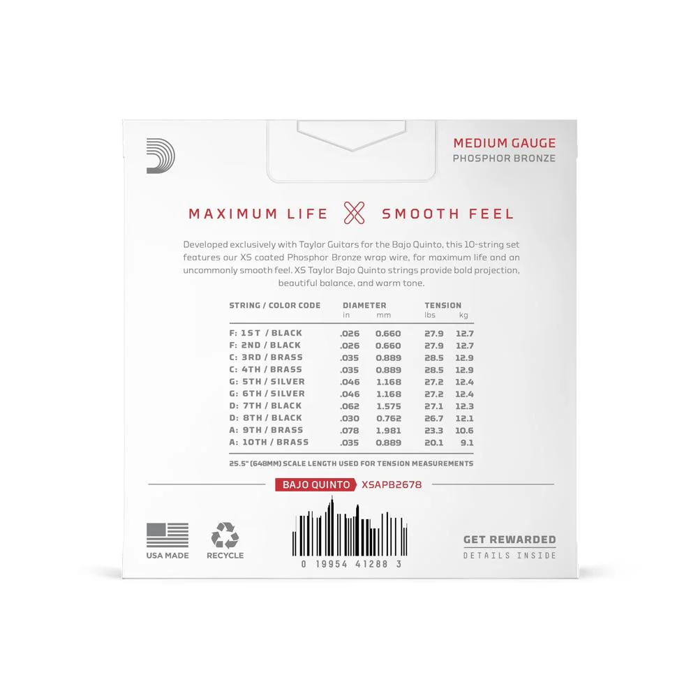 D'Addario XS Coated Phosphor Bronze Taylor 10-String Bajo Quinto Strings | 26-78 (Medium) - Image 2