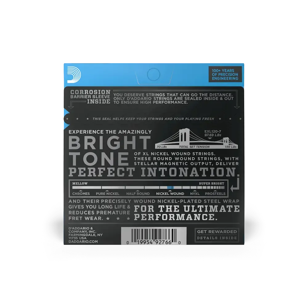 D'Addario XL Nickel-Wound 7-String Electric Guitar Strings | 9-54 (Super Light) - Image 2