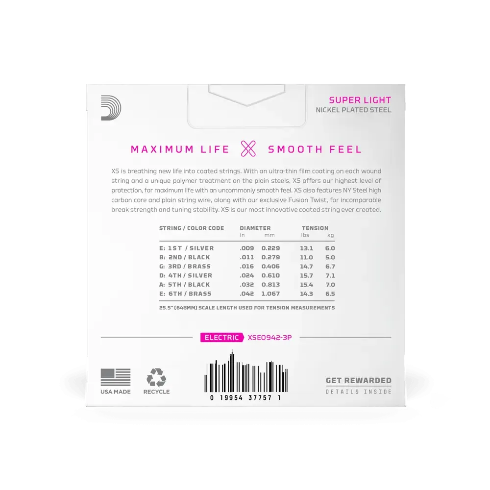 D'Addario XS Coated Electric Guitar Strings | 09-42 (Super Light) | 3-Pack - Image 2