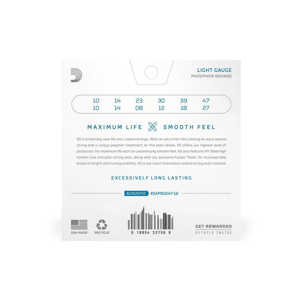 D'Addario XS Phosphor Bronze 12-String Acoustic Guitar Strings | Light - Image 2