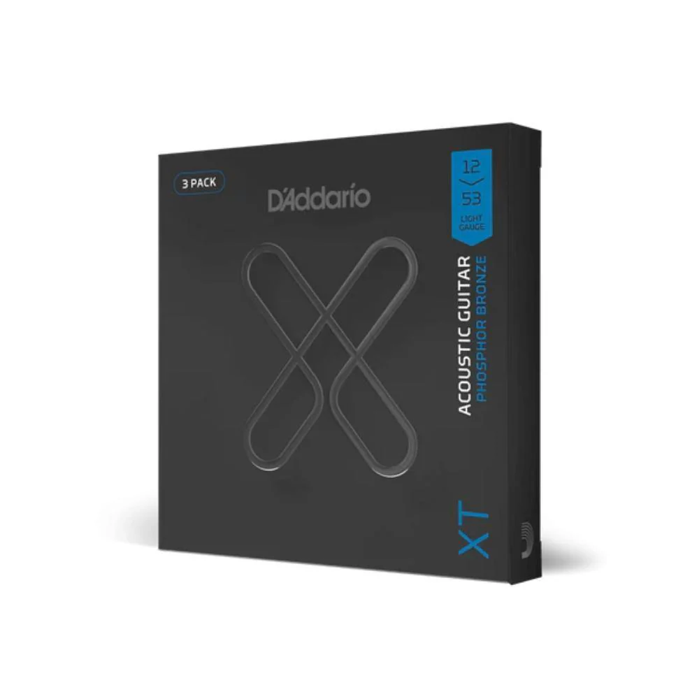 D'Addario XT Coated Phosphor Bronze Acoustic Guitar Strings | 12-53 (Light) | 3 Sets