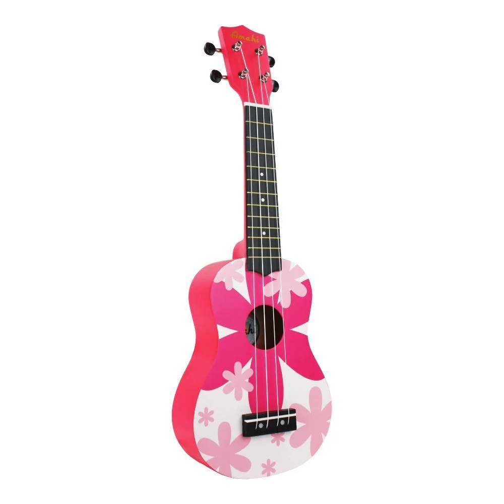 Amahi Penguin Tropical Series Soprano Ukulele | Pink Flower Design