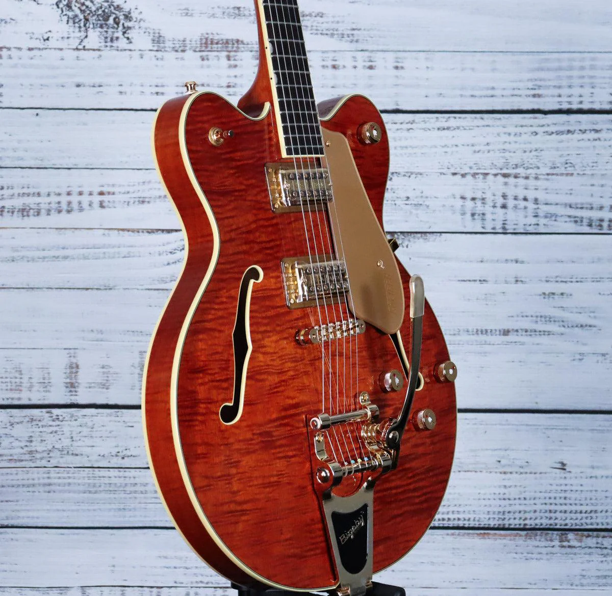 *DEMO* Gretsch Electromatic LTD Flame Okoume Broadkaster w/Bigsby | Roundup Orange - Image 4