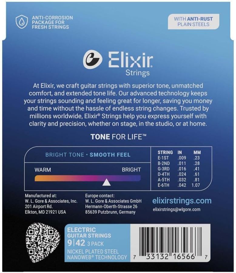 Elixir Nanoweb Nickel-Plated Steel Electric Guitar Strings | 9-42 (Super Light) | 3-Pack - Image 2