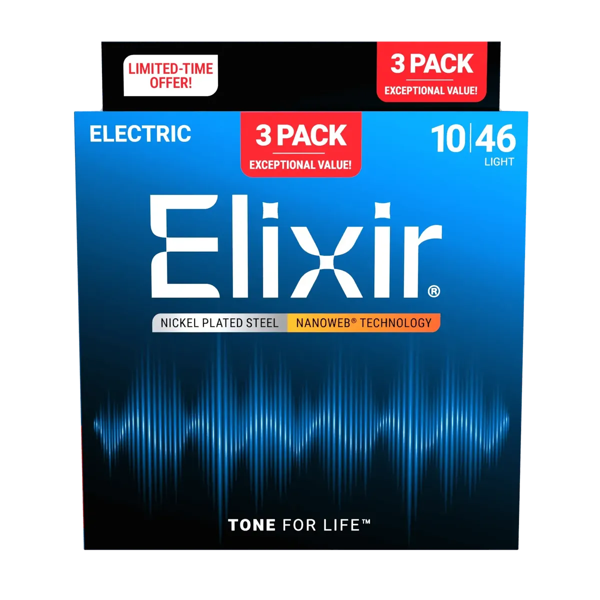 Elixir Nanoweb Nickel-Plated Steel Electric Guitar Strings | Light, 10-46 | 3-Pack