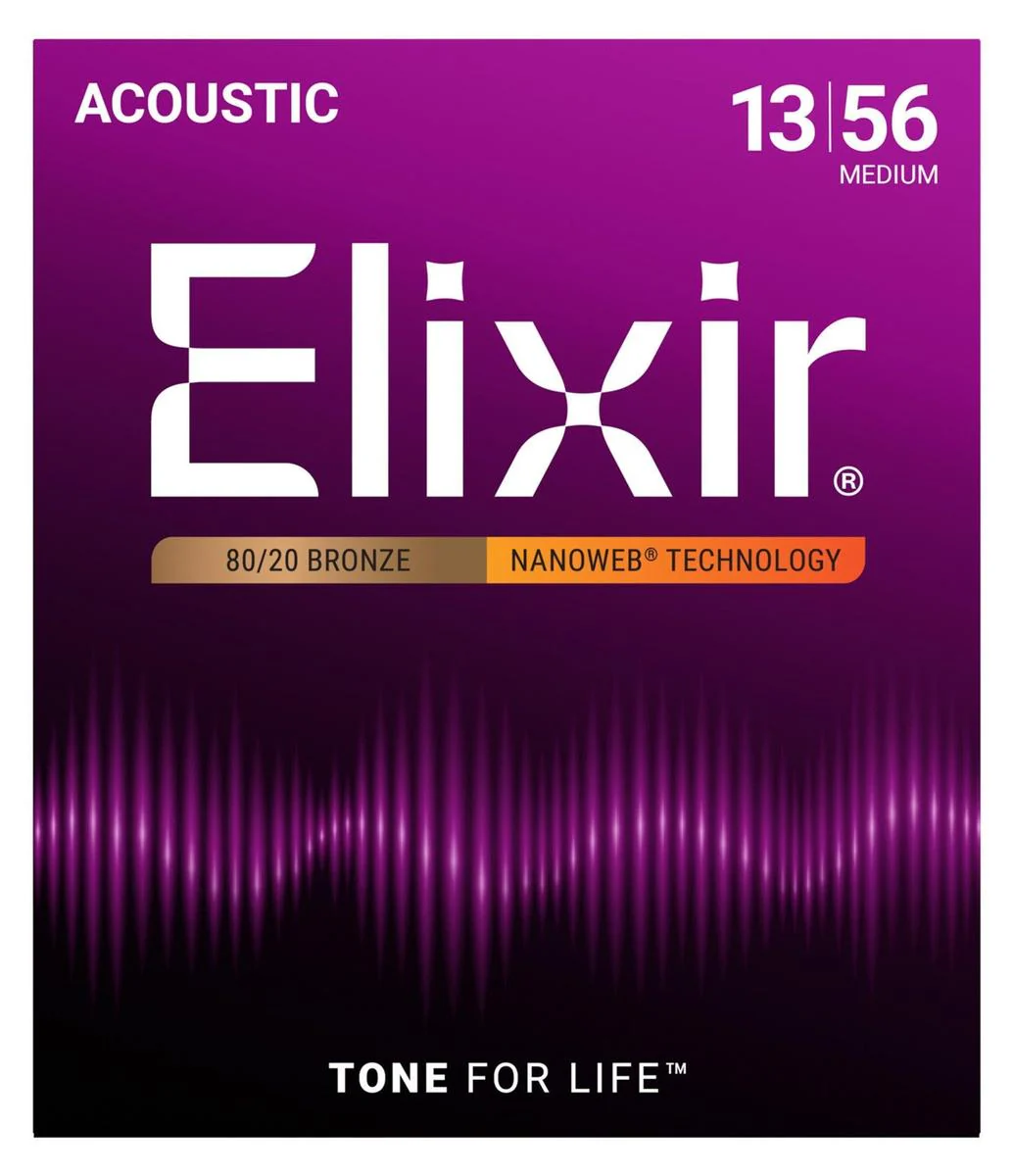 Elixir Nanoweb 80/20 Bronze Acoustic Guitar Strings | Medium | 13-56