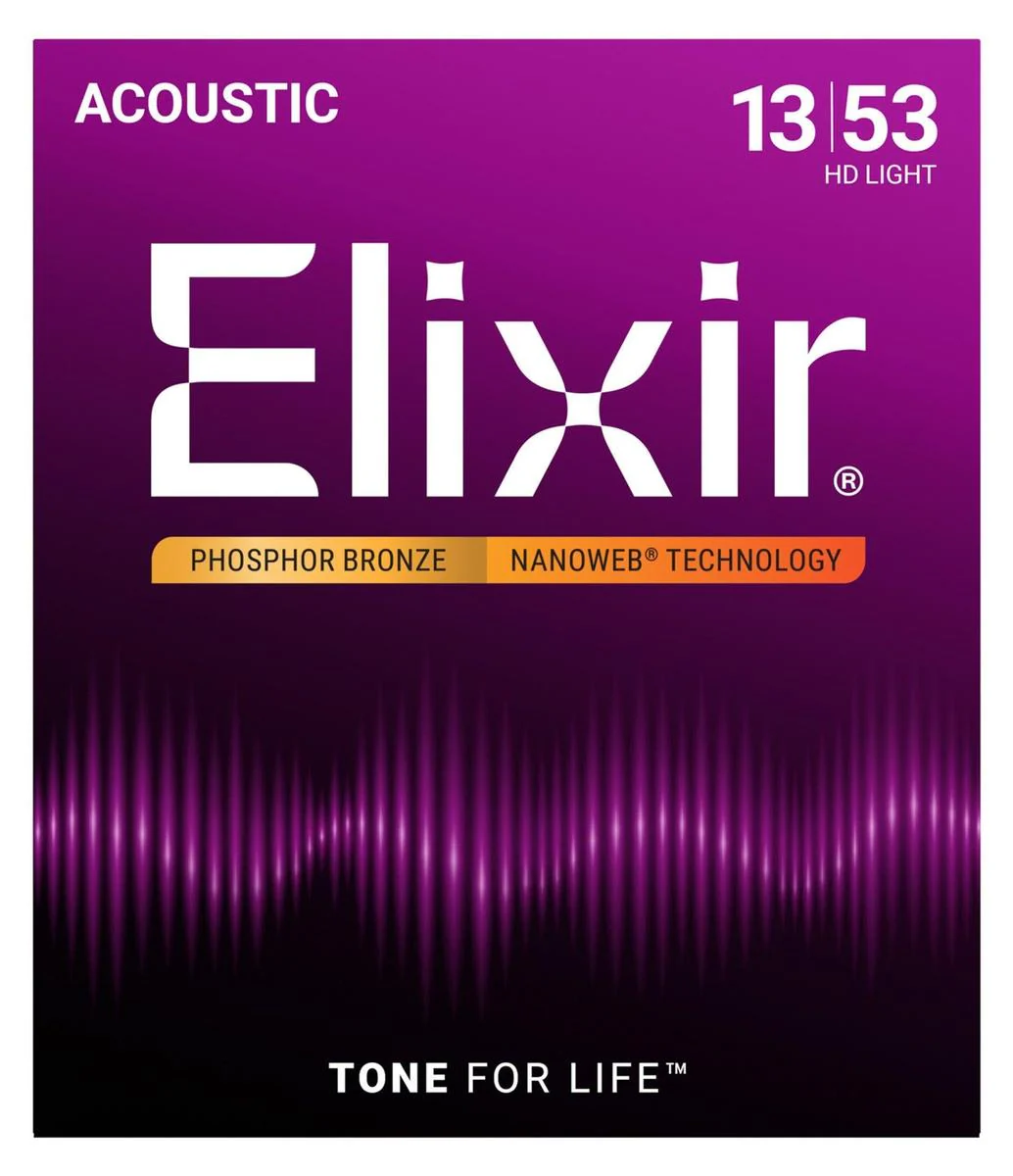 Elixir Nanoweb Phosphor Bronze Acoustic Guitar Strings | HD Light, 13-53