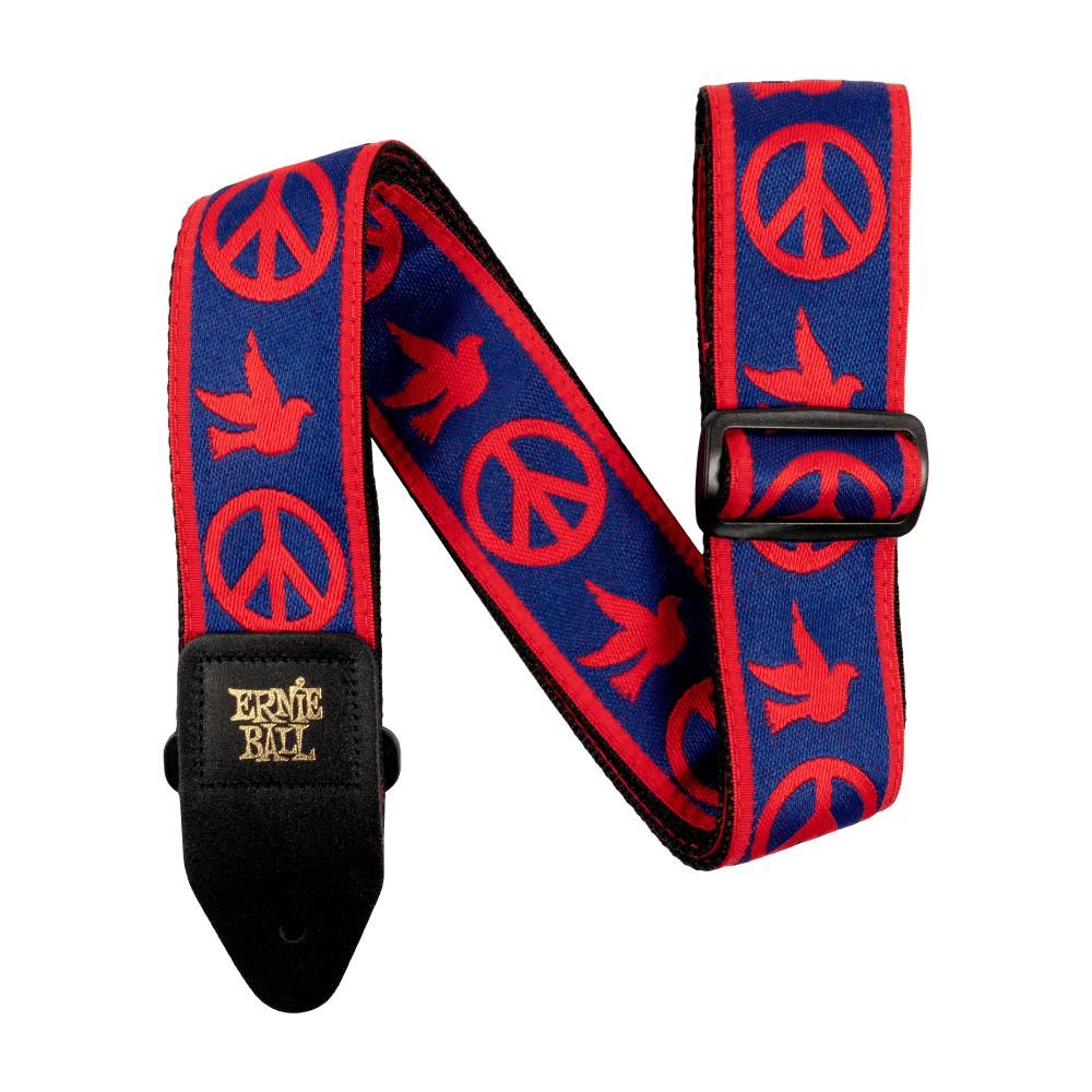 Ernie Ball Classic Jacquard Guitar Strap | Red & Blue Peace Love Dove (2")