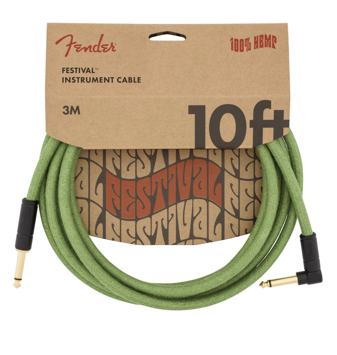 Fender Festival Hemp Instrument Cable | Straight/Angle | 10' | Green - Image 2