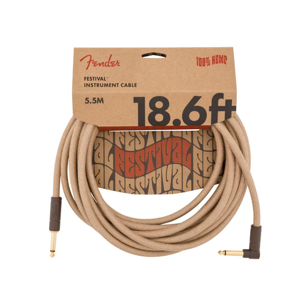 Fender Festival Natural Hemp Instrument Cable | Straight to Angle | 18.6ft (5.6m)