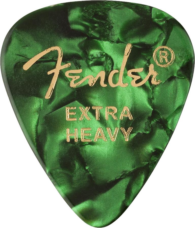 Fender Premium Celluloid 351 Shape Picks | Extra Heavy | Green Moto | 12-Pack