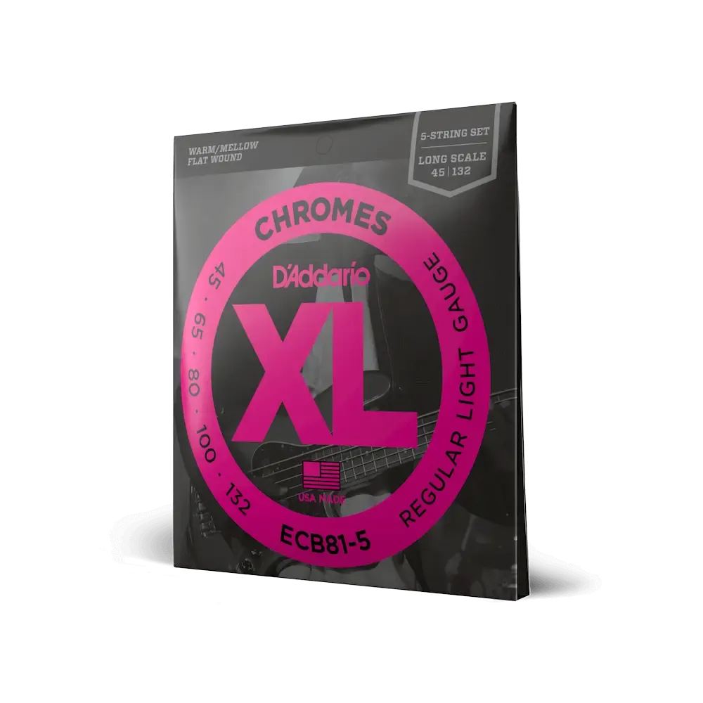 D'Addario XL Chromes Flatwound 5-String Bass Set