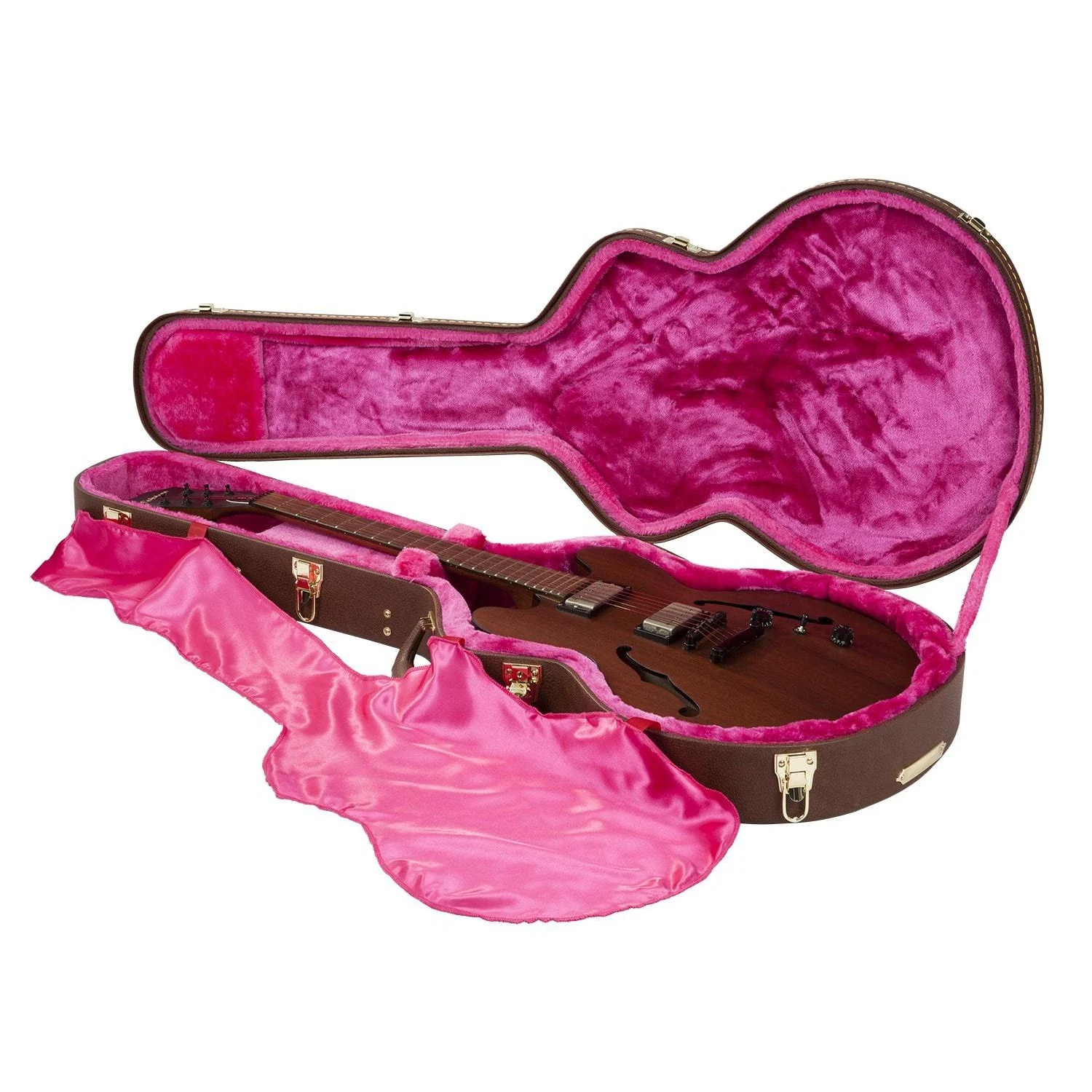 Gator Deluxe Wooden Semi-Hollow Guitar Case | Brown (Pink Interior) - Image 3