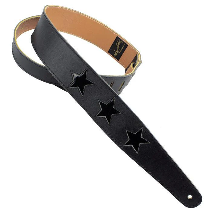 Leather Guitar Strap | Black w/Cutout Stars (2")