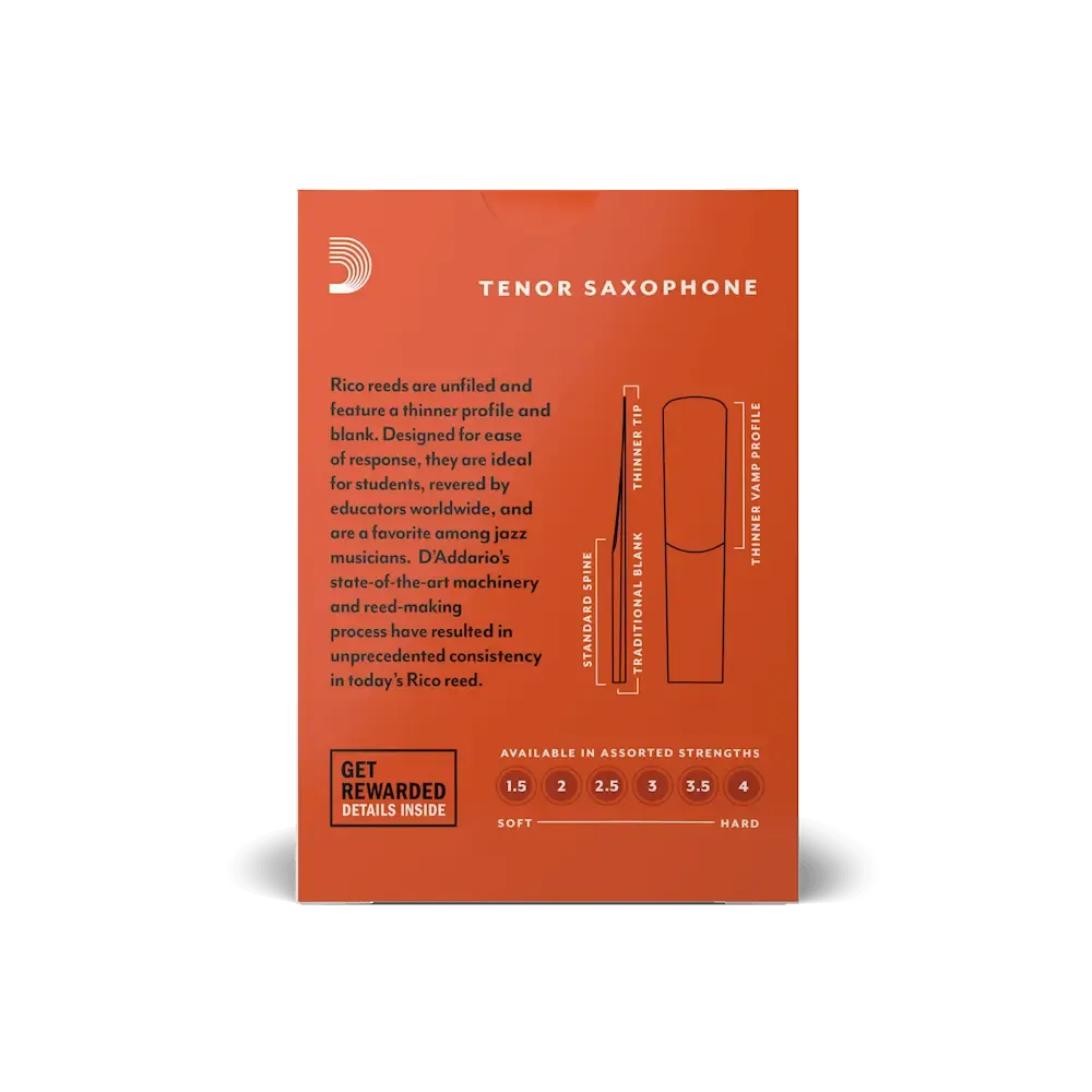 D'Addario Rico Tenor Sax Reeds | 3.5 | 10-Pack - Image 2