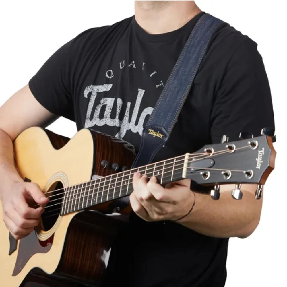 Taylor Blue Denim Guitar Strap | 2.0" | Gold Logo - Image 2