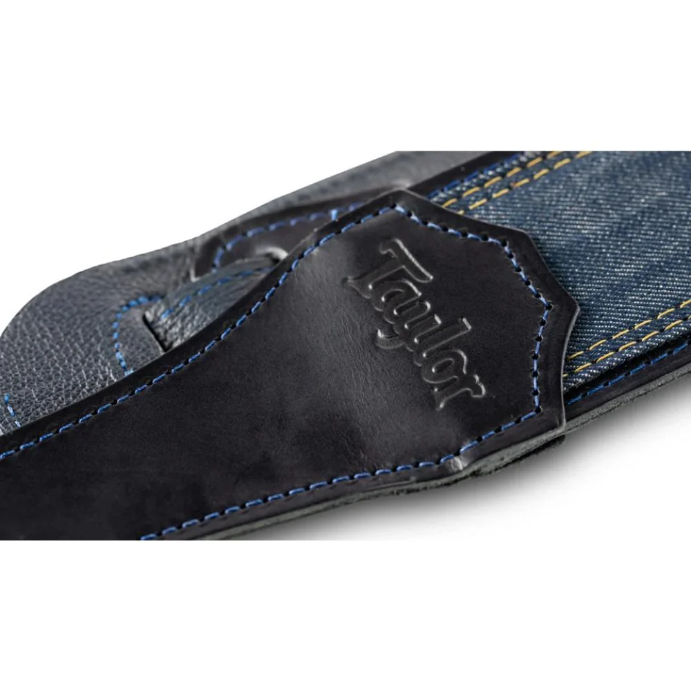 Taylor Blue Denim Guitar Strap | 2.5" | Navy Leather Edges - Image 3