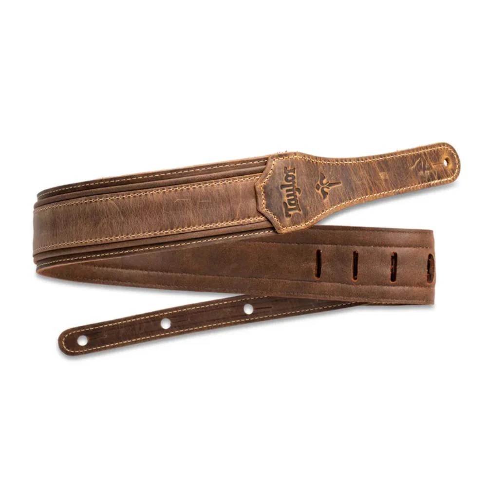 Taylor Wings Distressed Leather Guitar Strap | 2.5" | Dark Brown