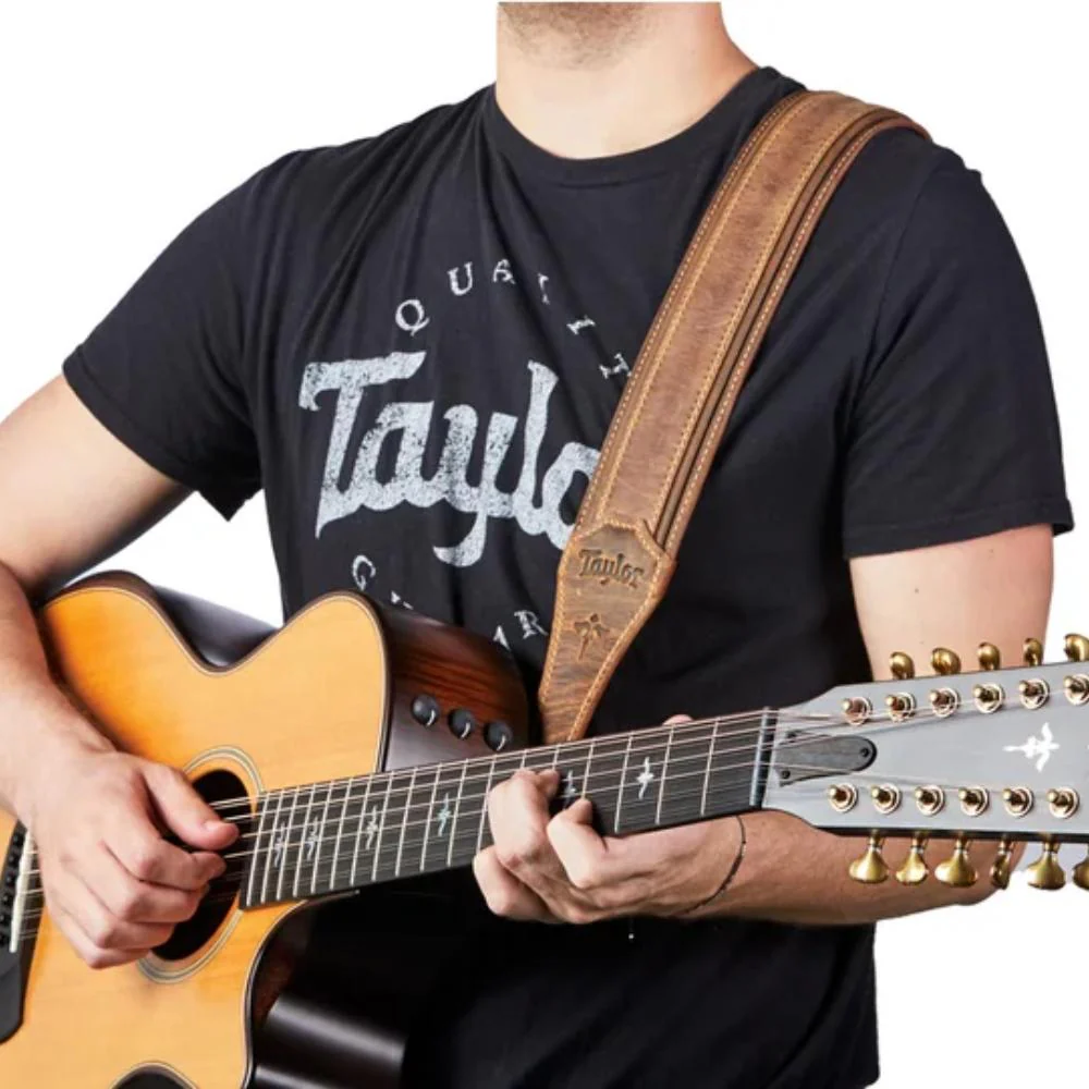 Taylor Wings Distressed Leather Guitar Strap | 3.0" | Dark Brown - Image 2